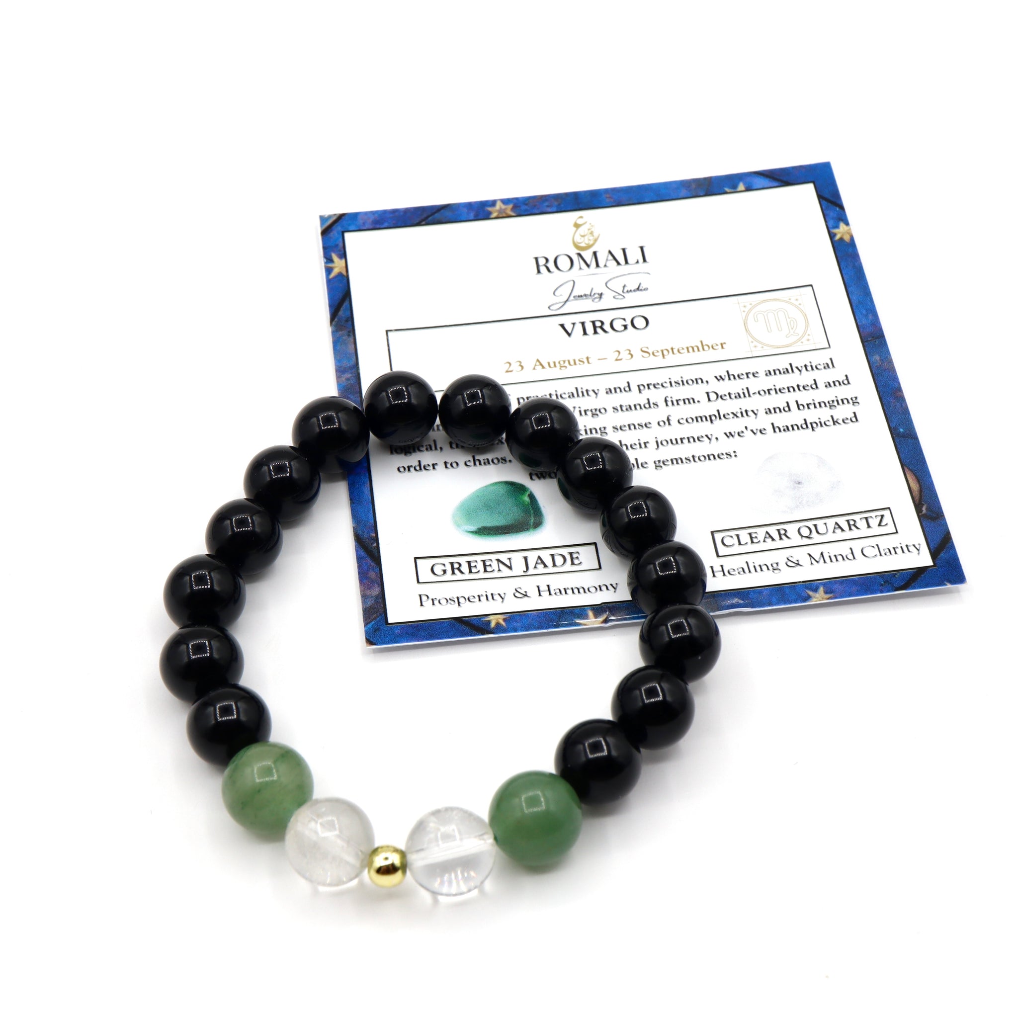 Virgo Zodiac Bracelet - Clear Quartz & Green Jade
