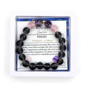 ROMALI Pisces Zodiac Beaded Bracelet - Amethyst & Rose Quartz - ROMALI