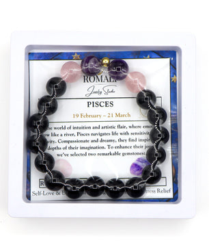 ROMALI Pisces Zodiac Beaded Bracelet - Amethyst & Rose Quartz - ROMALI