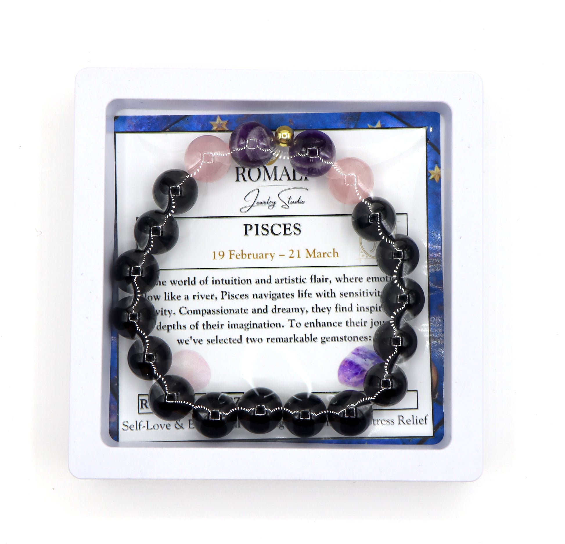 Pisces Zodiac Bracelet - Amethyst & Rose Quartz