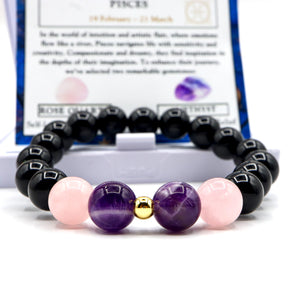 ROMALI Pisces Zodiac Beaded Bracelet - Amethyst & Rose Quartz - ROMALI