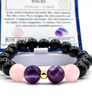 ROMALI Pisces Zodiac Beaded Bracelet - Amethyst & Rose Quartz - ROMALI