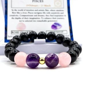 Pisces Zodiac Bracelet - Amethyst & Rose Quartz