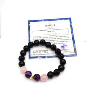 Pisces Zodiac Bracelet - Amethyst & Rose Quartz