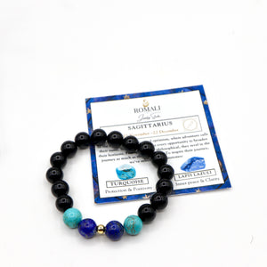 ROMALI Sagittarius Zodiac Beaded Bracelet - Turquoise & Lapis Lazuli - ROMALI