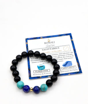 ROMALI Sagittarius Zodiac Beaded Bracelet - Turquoise & Lapis Lazuli - ROMALI