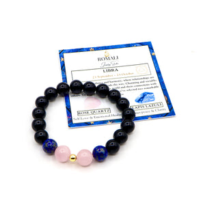 ROMALI Libra Zodiac Beaded Bracelet - Rose Quartz & Lapis Lazuli - ROMALI