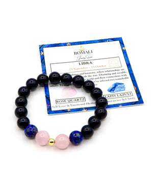 ROMALI Libra Zodiac Beaded Bracelet - Rose Quartz & Lapis Lazuli - ROMALI