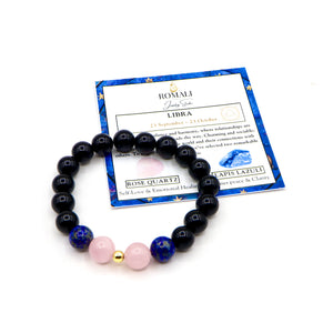Libra Zodiac Bracelet - Rose Quartz & Lapis Lazuli