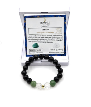 ROMALI Virgo Zodiac Beaded Bracelet - Clear Quartz & Green Jade - ROMALI