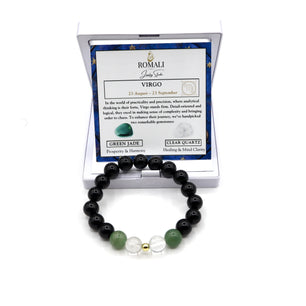 Virgo Zodiac Bracelet - Clear Quartz & Green Jade