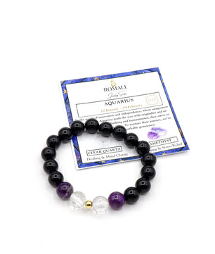 ROMALI Aquarius Zodiac Bracelet - Amethyst & Clear Quartz - ROMALI