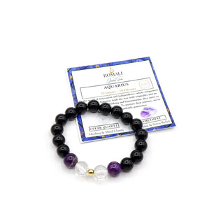 Aquarius Zodiac Bracelet - Amethyst & Clear Quartz