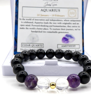ROMALI Aquarius Zodiac Bracelet - Amethyst & Clear Quartz - ROMALI