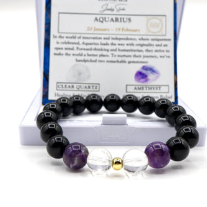 Aquarius Zodiac Bracelet - Amethyst & Clear Quartz