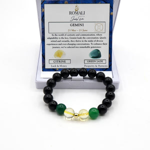 ROMALI Gemini Zodiac Beaded Bracelet - Green Jade & Citrine - ROMALI