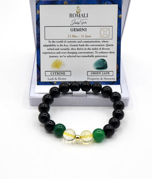 ROMALI Gemini Zodiac Beaded Bracelet - Green Jade & Citrine - ROMALI