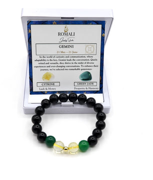 ROMALI Gemini Zodiac Beaded Bracelet - Green Jade & Citrine - ROMALI