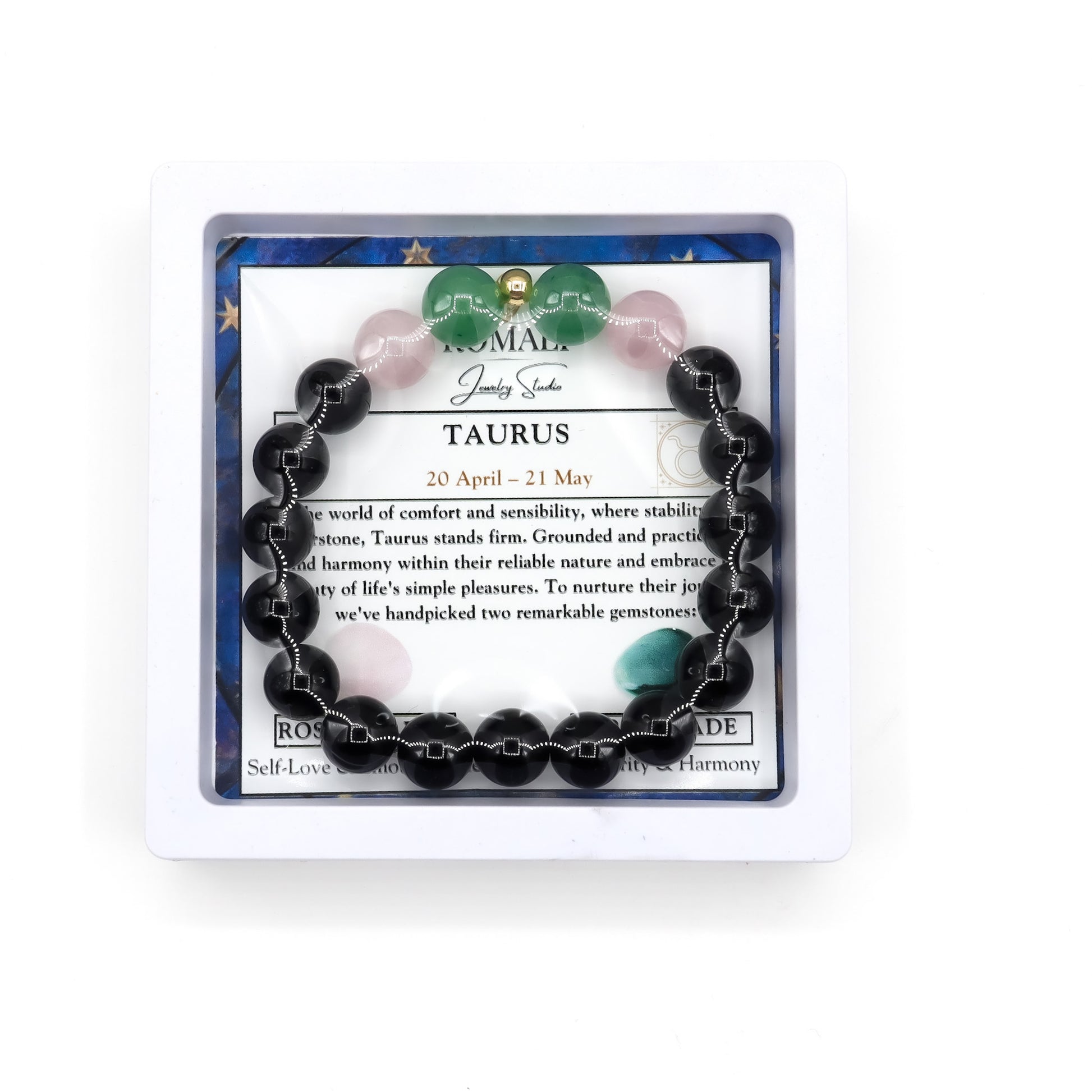 Taurus Zodiac Bracelet - Green Jade & Rose Quartz