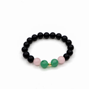 ROMALI Taurus Zodiac Beaded Bracelet - Green Jade & Rose Quartz - ROMALI