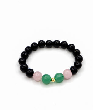 ROMALI Taurus Zodiac Beaded Bracelet - Green Jade & Rose Quartz - ROMALI