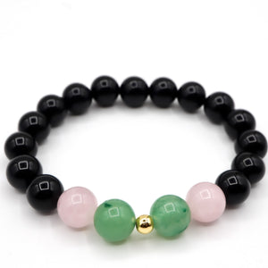 ROMALI Taurus Zodiac Beaded Bracelet - Green Jade & Rose Quartz - ROMALI