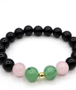 ROMALI Taurus Zodiac Beaded Bracelet - Green Jade & Rose Quartz - ROMALI