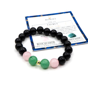 ROMALI Taurus Zodiac Beaded Bracelet - Green Jade & Rose Quartz - ROMALI