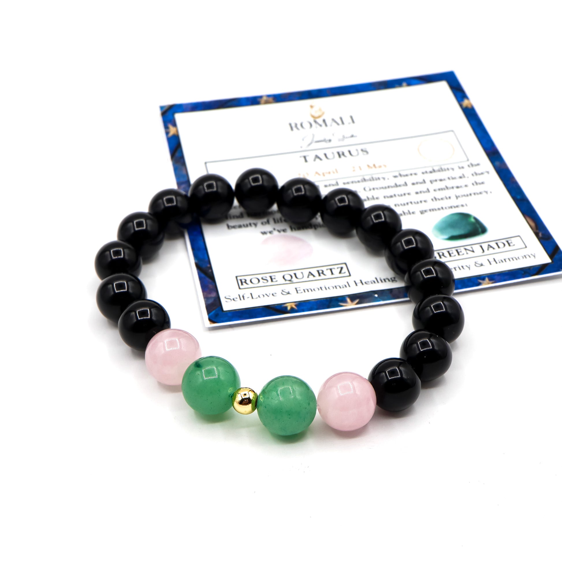 Taurus Zodiac Bracelet - Green Jade & Rose Quartz