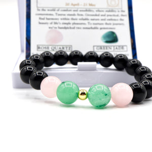 ROMALI Taurus Zodiac Beaded Bracelet - Green Jade & Rose Quartz - ROMALI