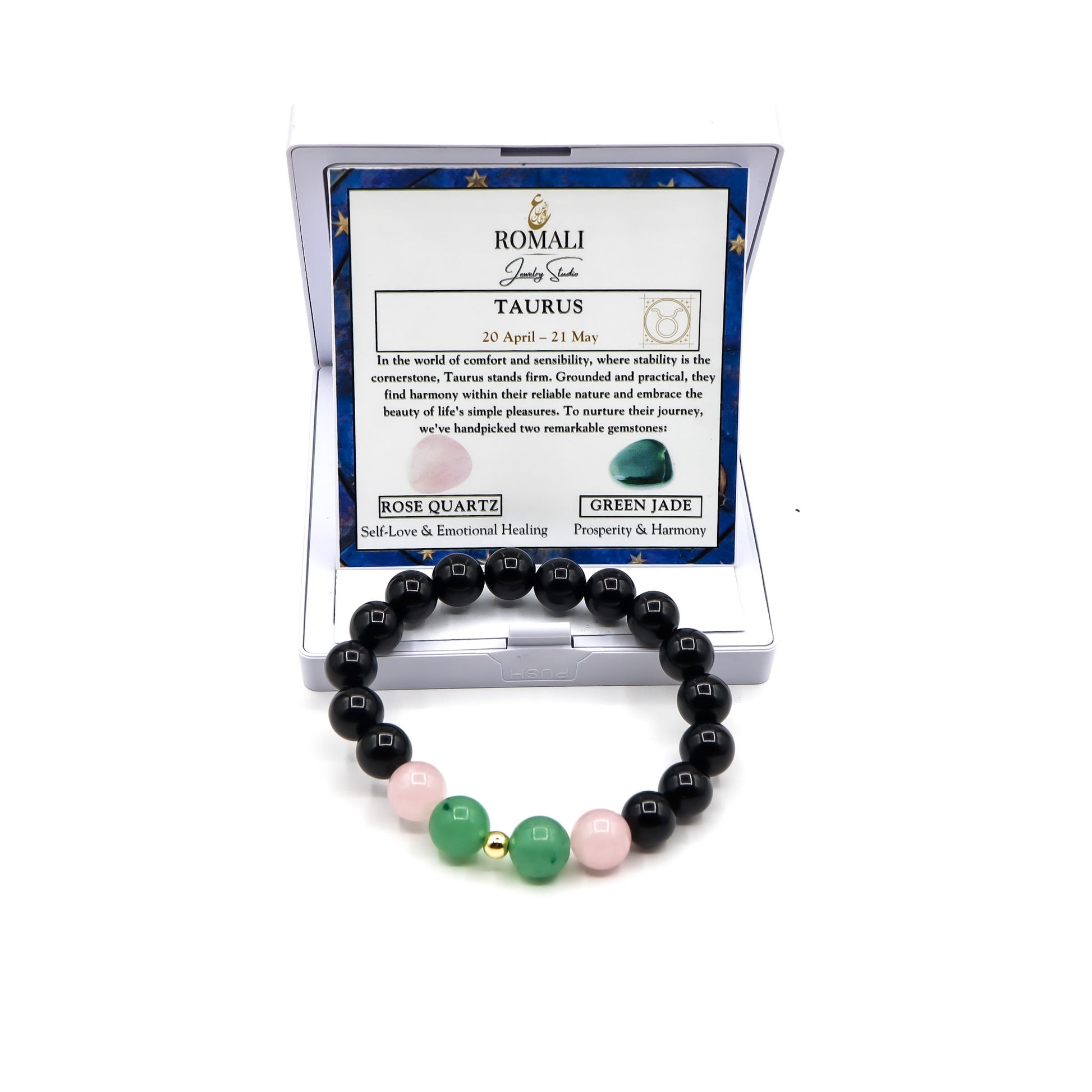 Taurus Zodiac Bracelet - Green Jade & Rose Quartz