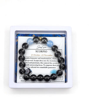 ROMALI Scorpio Zodiac Beaded Bracelet - Aquamarine & Hematite - ROMALI
