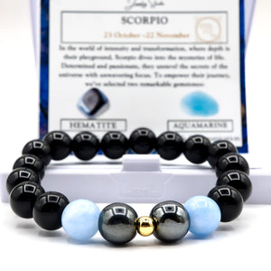 Scorpio Zodiac Bracelet - Aquamarine & Hematite