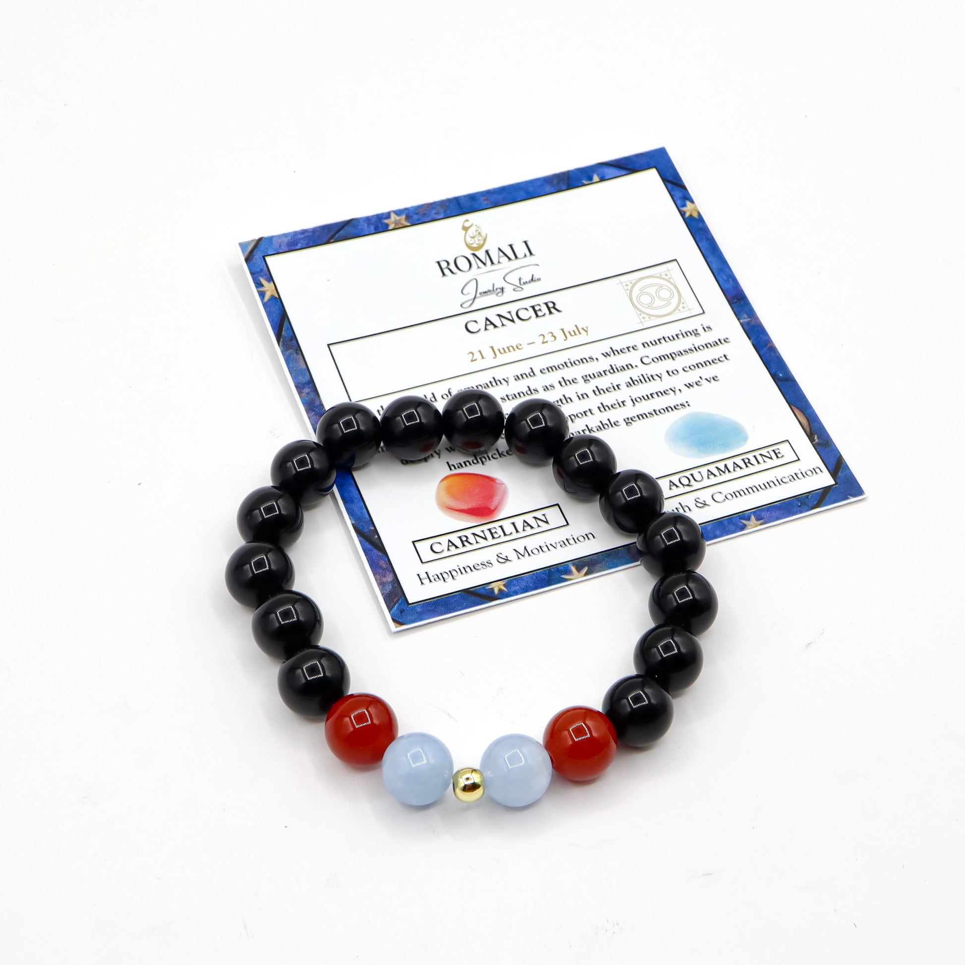 Cancer Zodiac Bracelet - Carnelian & Aquamarine