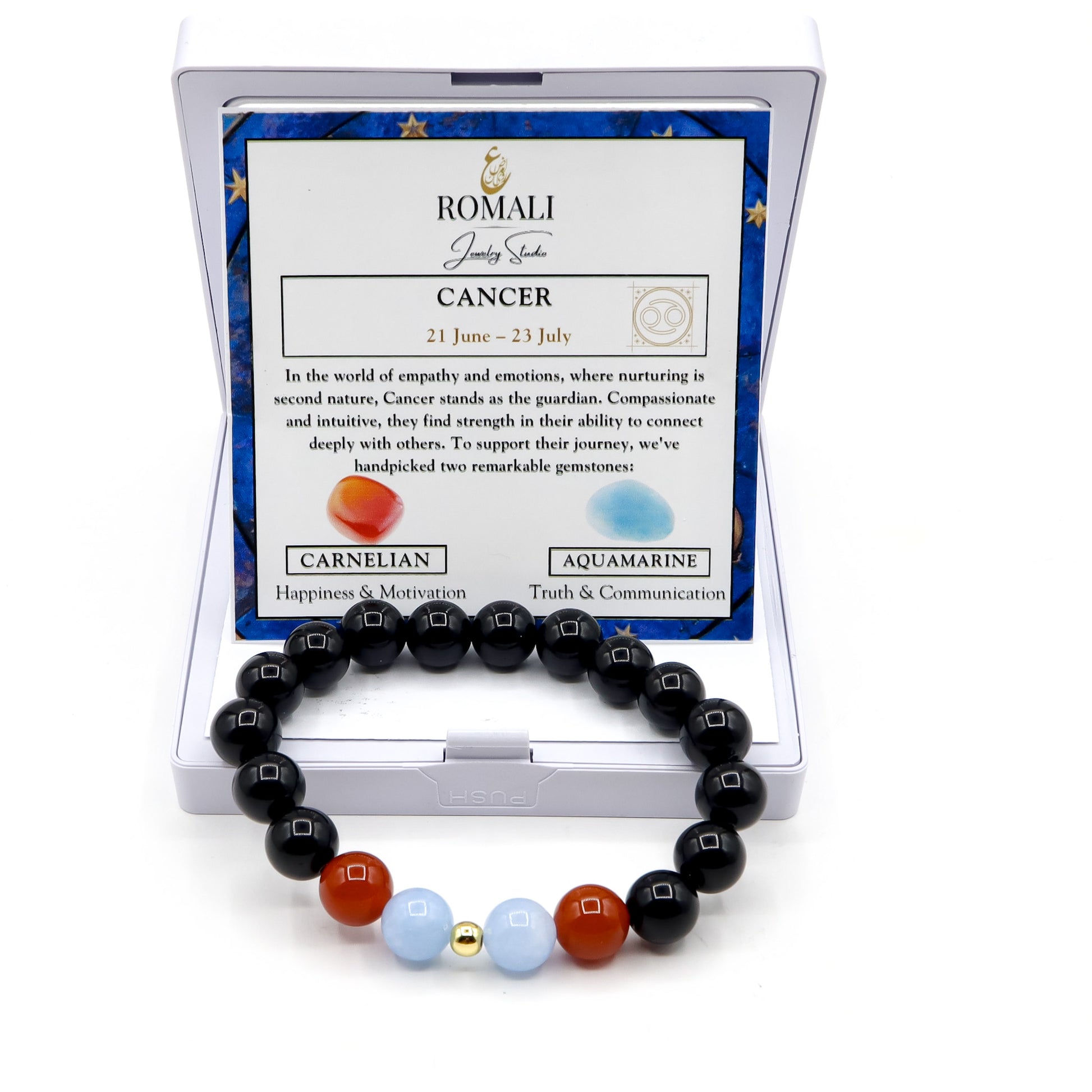 Cancer Zodiac Bracelet - Carnelian & Aquamarine