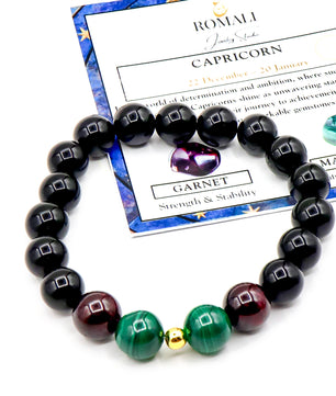 ROMALI Capricorn Zodiac Bracelet - Garnet & Malachite - ROMALI