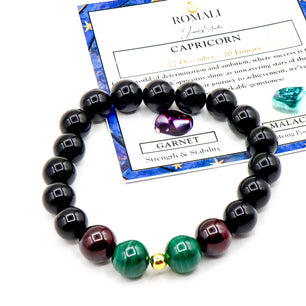 Capricorn Zodiac Bracelet - Garnet & Malachite