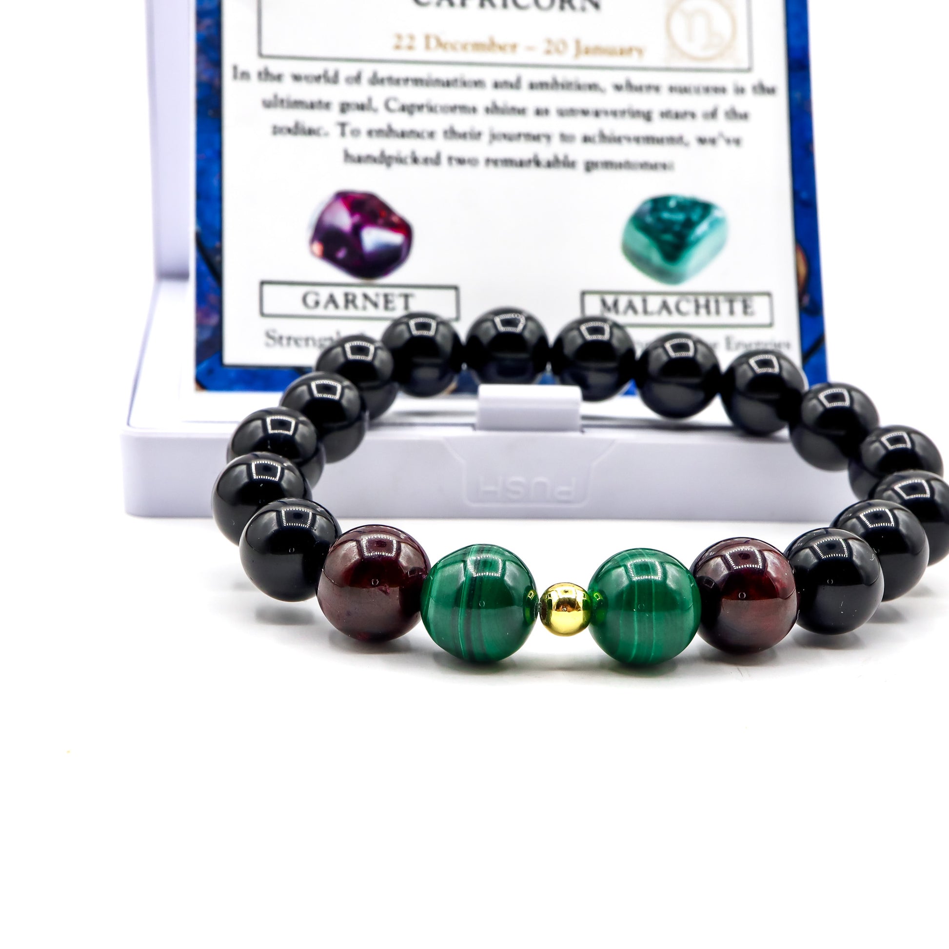 Capricorn Zodiac Bracelet - Garnet & Malachite