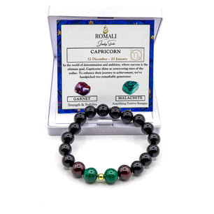 Capricorn Zodiac Bracelet - Garnet & Malachite