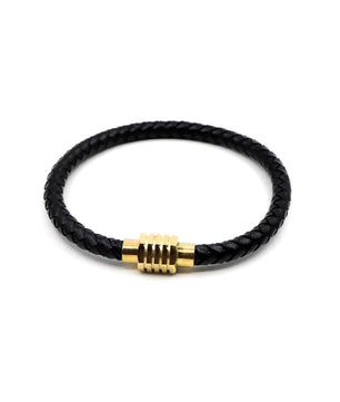 ROMALI Black Leather Gold Magnetic Bracelet - ROMALI