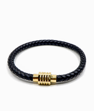 ROMALI Black Leather Gold Magnetic Bracelet - ROMALI