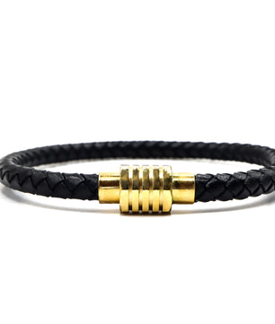 ROMALI Black Leather Gold Magnetic Bracelet - ROMALI