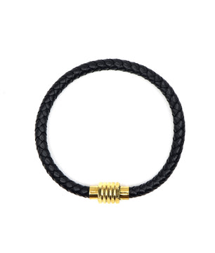ROMALI Black Leather Gold Magnetic Bracelet - ROMALI