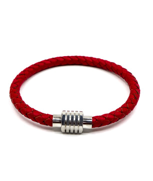 ROMALI Red Leather Silver Magnetic Bracelet - ROMALI