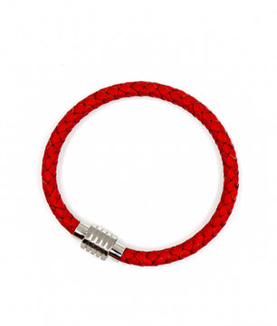 ROMALI Red Leather Silver Magnetic Bracelet - ROMALI