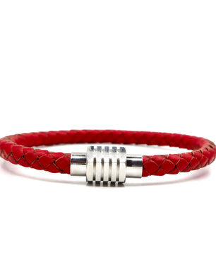 ROMALI Red Leather Silver Magnetic Bracelet - ROMALI