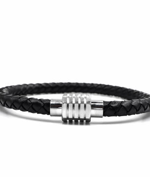 ROMALI Black Leather Silver Magnetic Bracelet - ROMALI