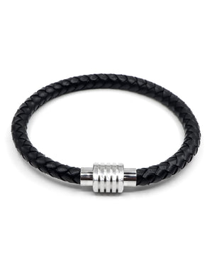 ROMALI Black Leather Silver Magnetic Bracelet - ROMALI