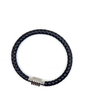 ROMALI Black Leather Silver Magnetic Bracelet - ROMALI