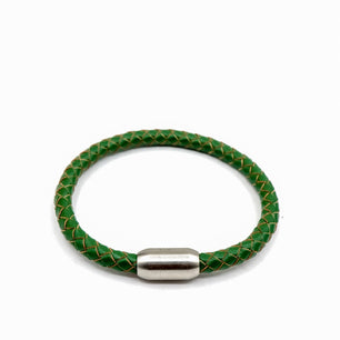 Green Leather and Matte Stainless Steel Men's Bracelet